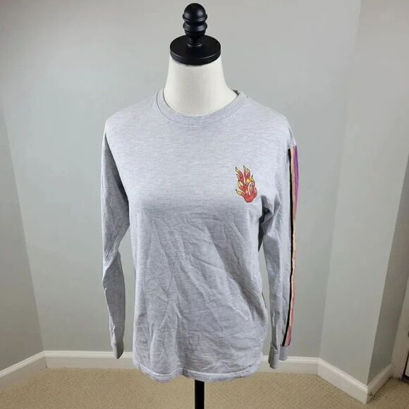 Teddy Fresh T-Shirt 🔥Flame Long Sleeve Men's Grey Size Small - Picture 2 of 11